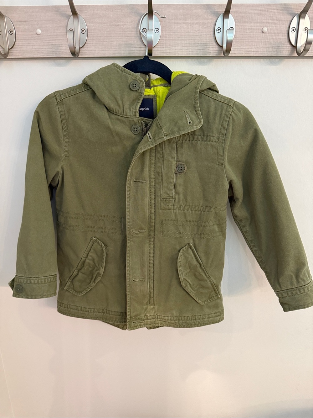 GAP Kids Hooded Utility Jacket in Olive with Neon Lining